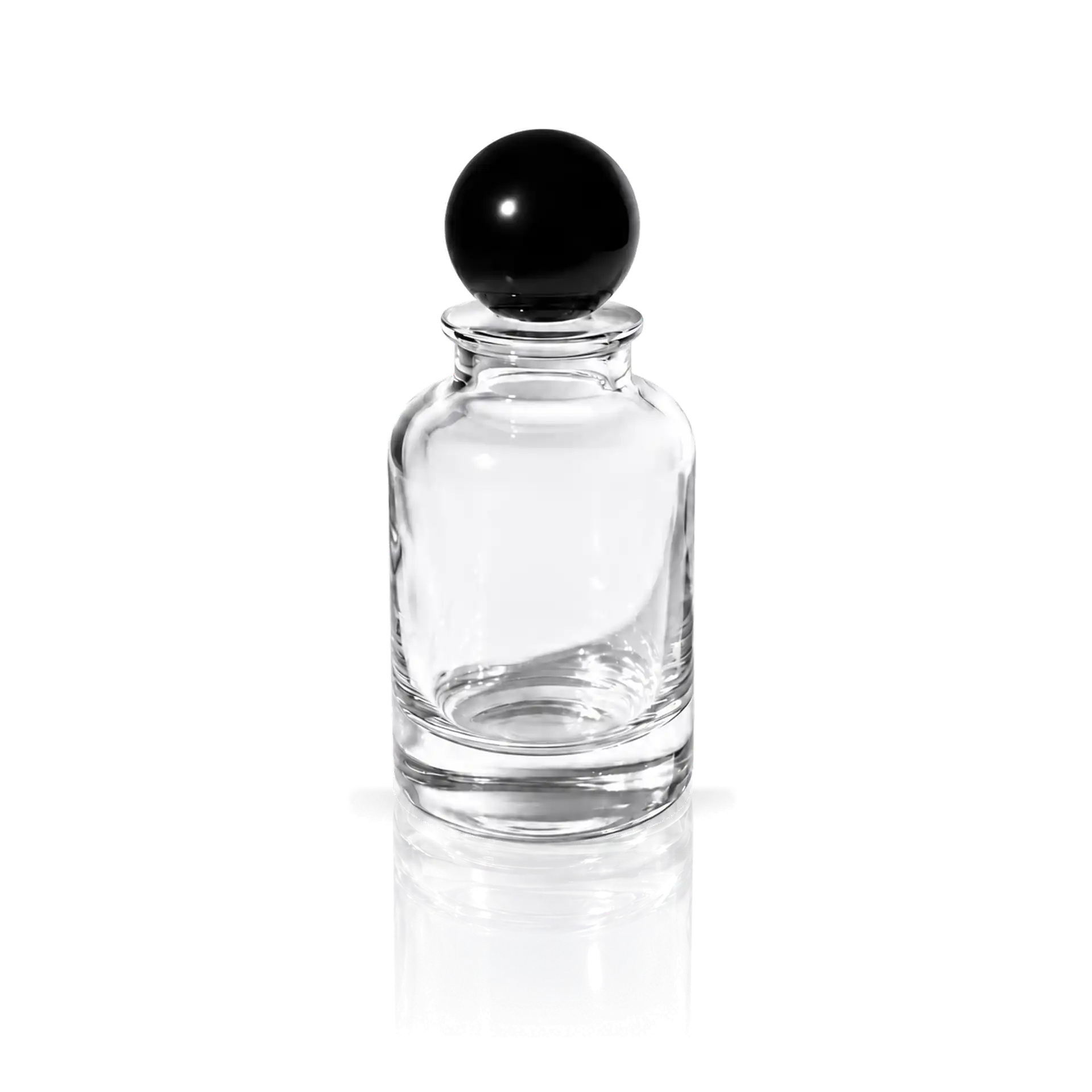 Glasflasche, Klarglas, schwarzer Kugelverschluss, zylindrische Form