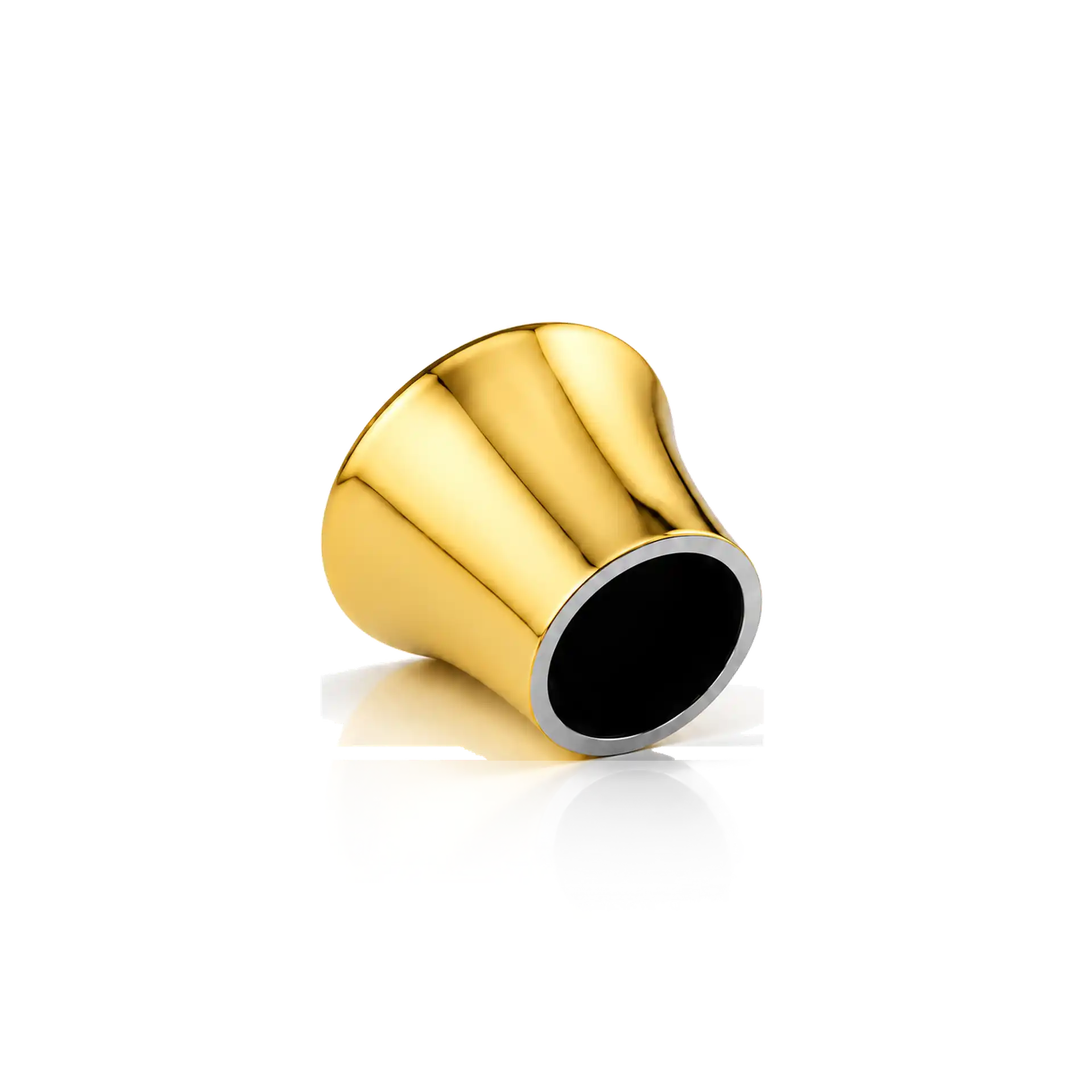 Goldfarbener Ring, Geriffeltes Design, Schwarzer Stein, Metall