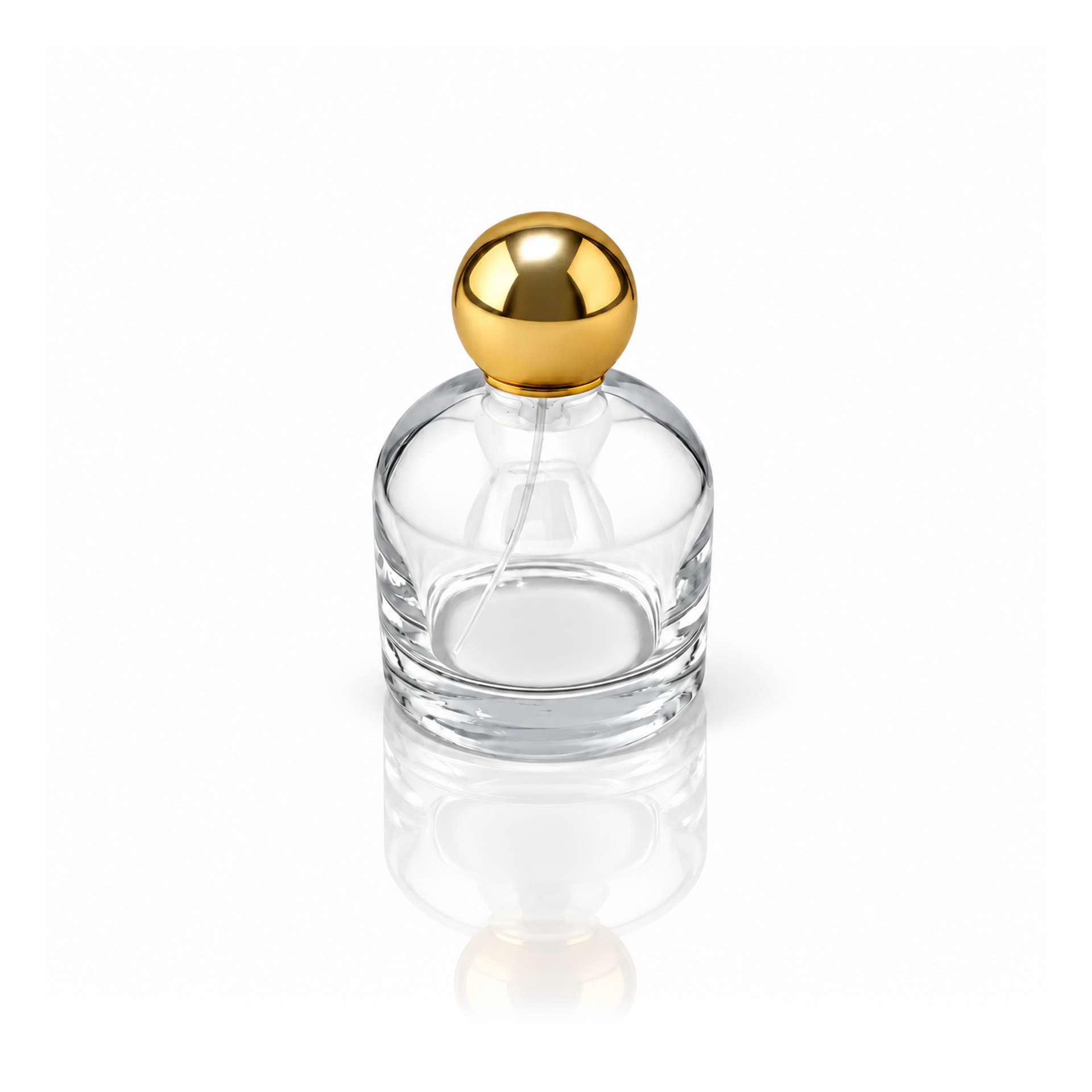 Parfümflakon, Glasflasche, Transparente Flasche, Goldener Verschluss, Runder Flakon