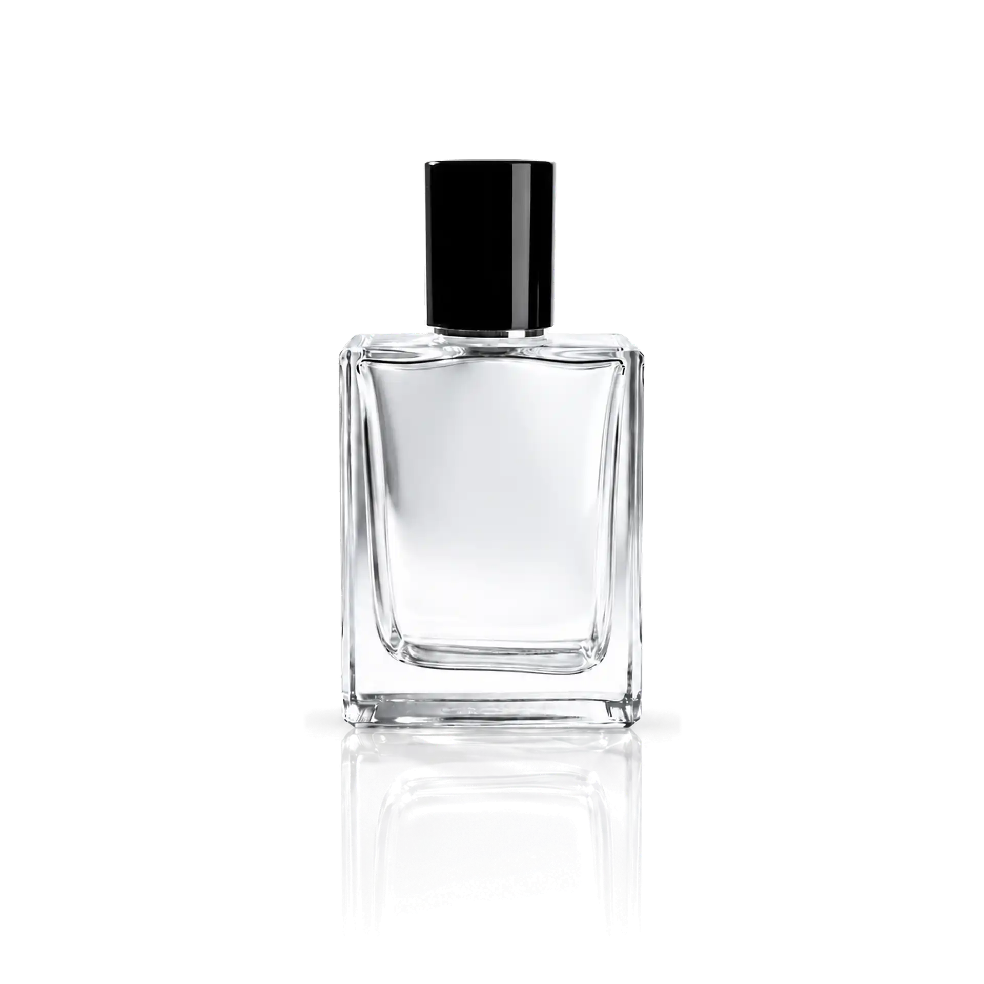 Parfümflakon, Glasflasche, Transparente Flasche, Schwarzer Verschluss, Rechteckige Form