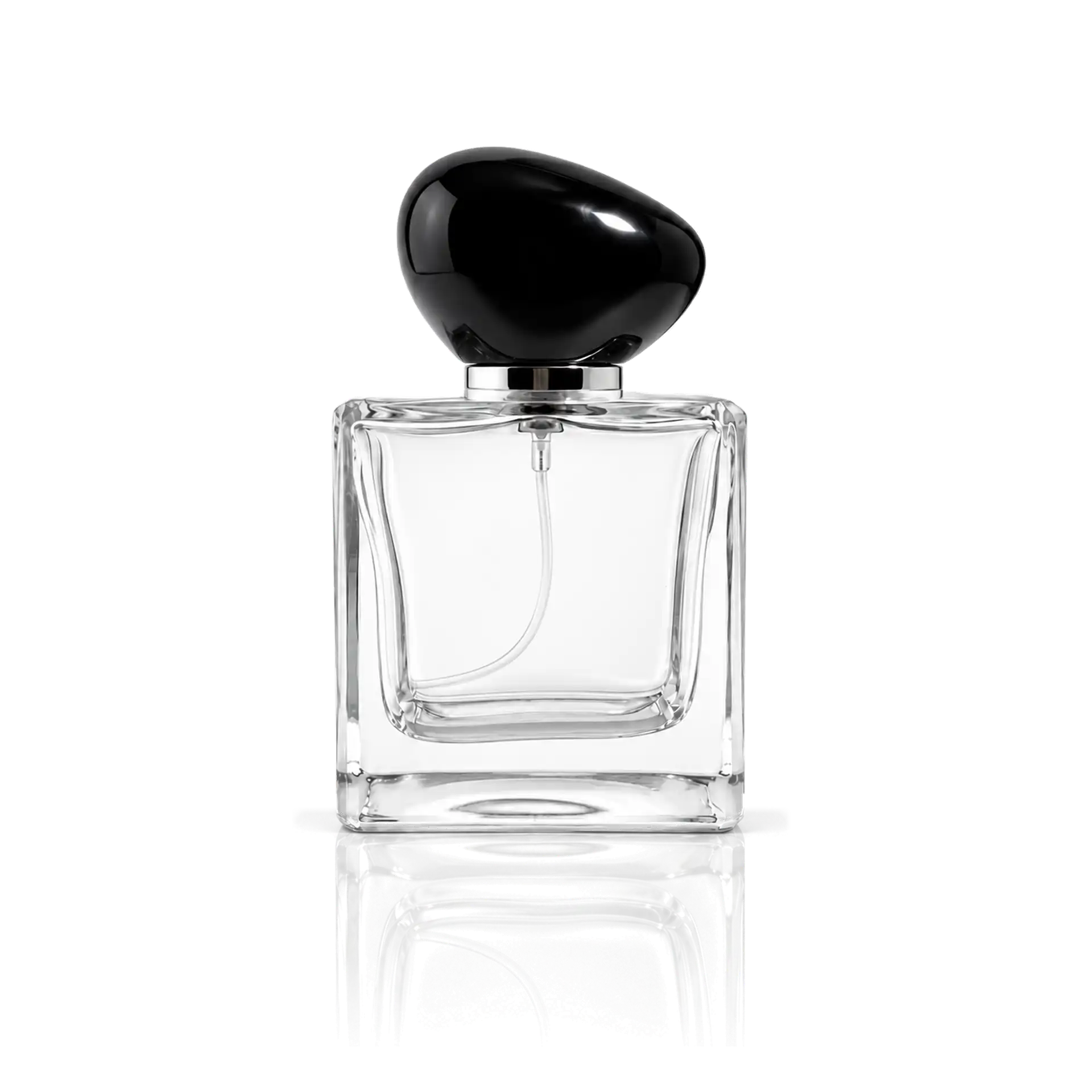 Parfümflakon, Glasflasche, Schwarzer Verschluss, Transparenter Flakon