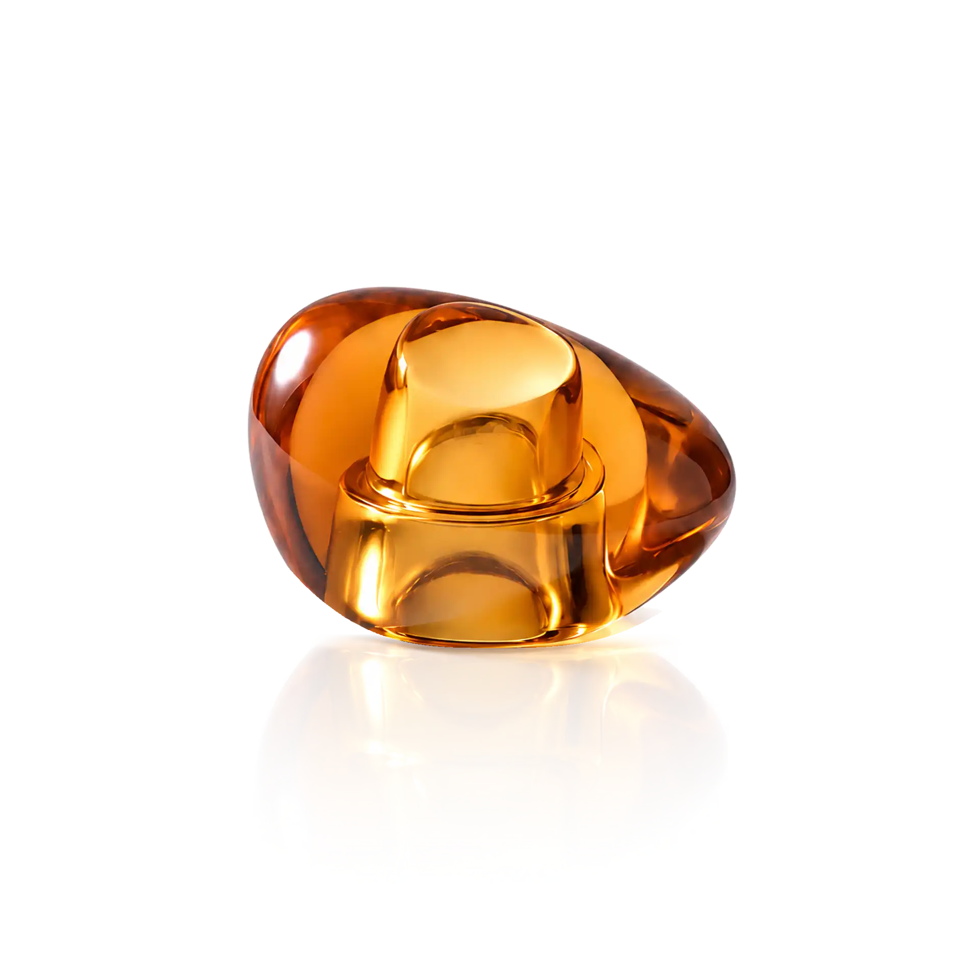 Kappe Surlyn bernstein Parfümflakon, Bernsteinfarben, Glasflakon, Abstrakte Form, Goldener Verschluss