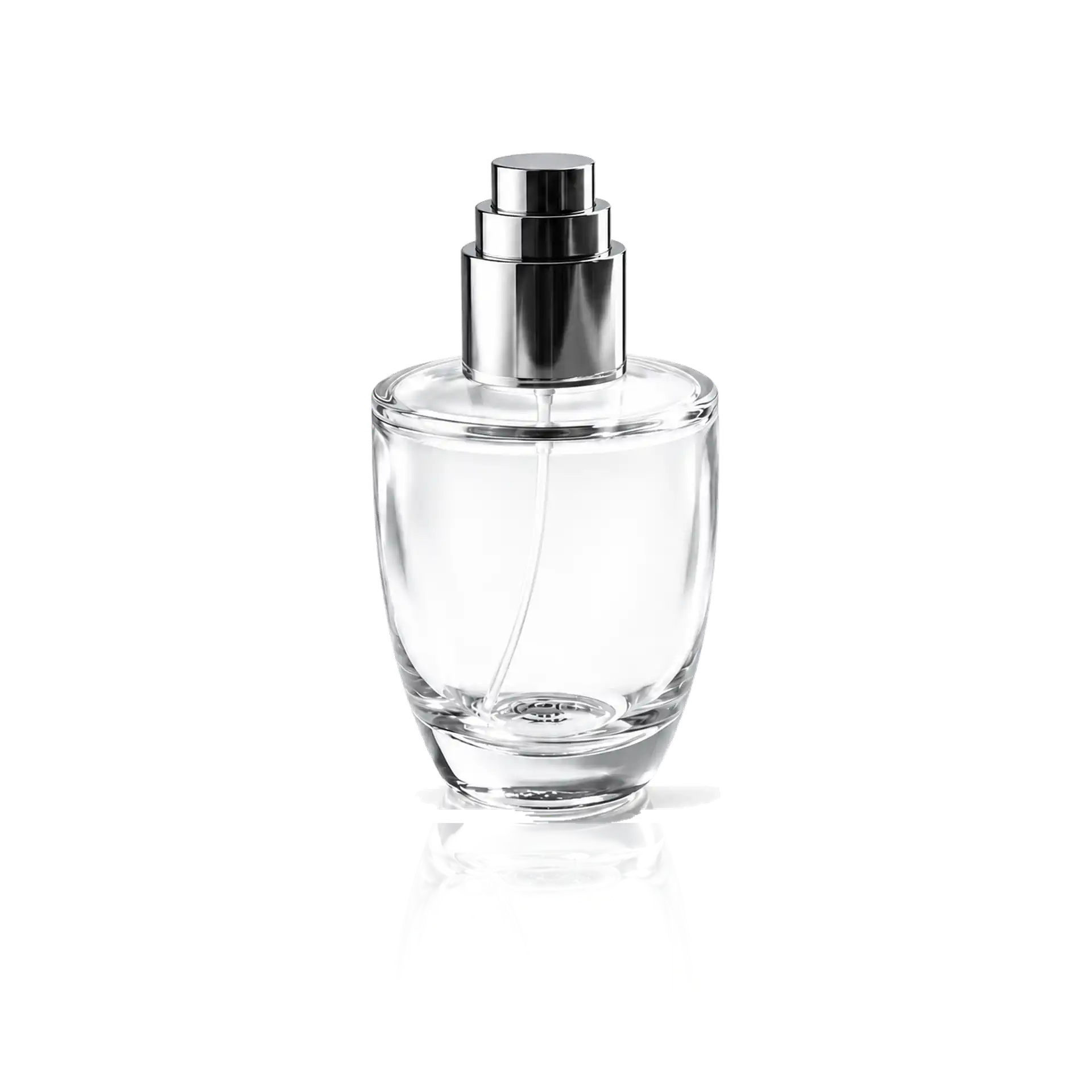 Parfümflakon, Glasflasche, klar, Sprühkopf, silberner Verschluss