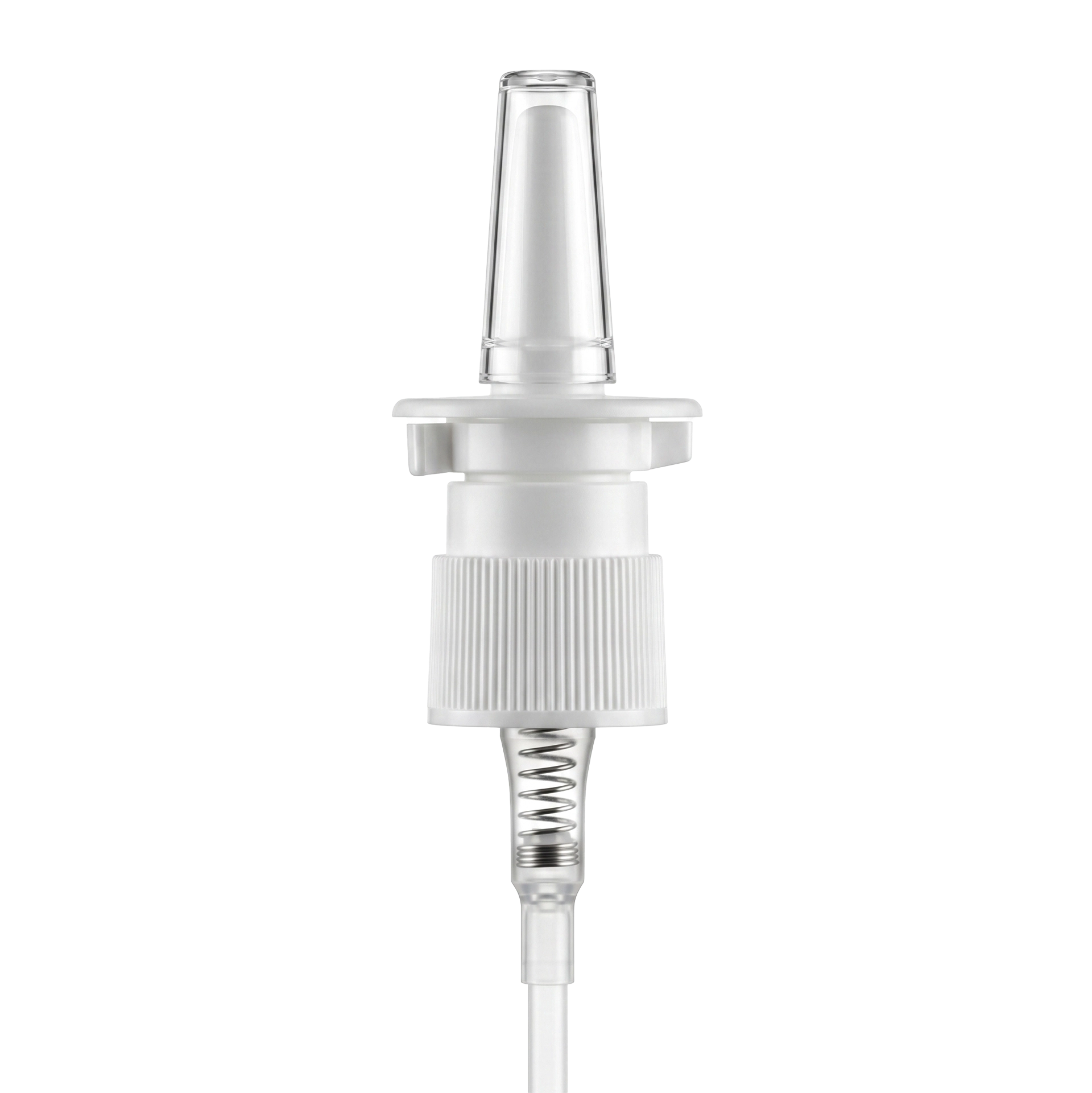 Zerstäuberpumpe gerillt weiß mit Nasenadapter und Kappe GL 18 Pharm.