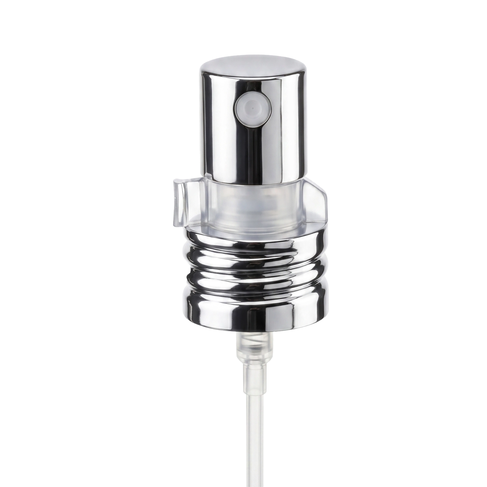 Zerstäuberpumpe mit sichtbarem Gewinde silber glänzend GL 18 Pharm.+ Clip Zerstäuberpumpe mit sichtbarem Gewinde silber glänzend GL 18 Pharm.+ Clip