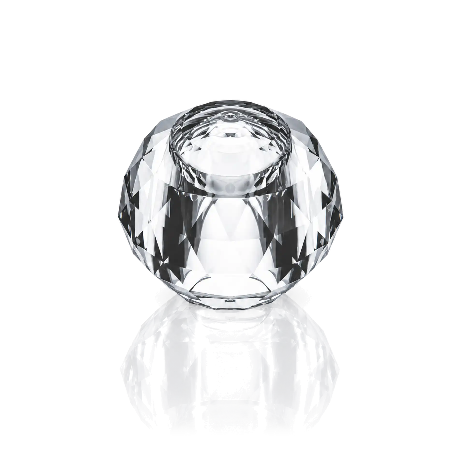 Kristallkerzenhalter, transparentes Glas, facettierte Oberfläche, runde Form