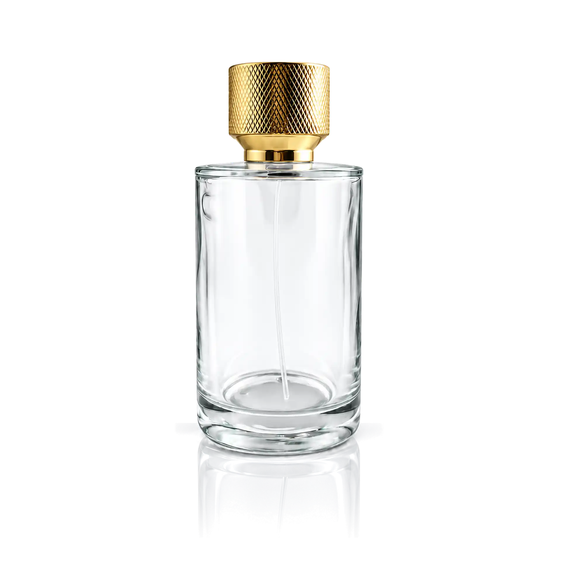Parfümflakon, Glasflasche, Goldener Verschluss, Strukturierter Deckel, Transparent