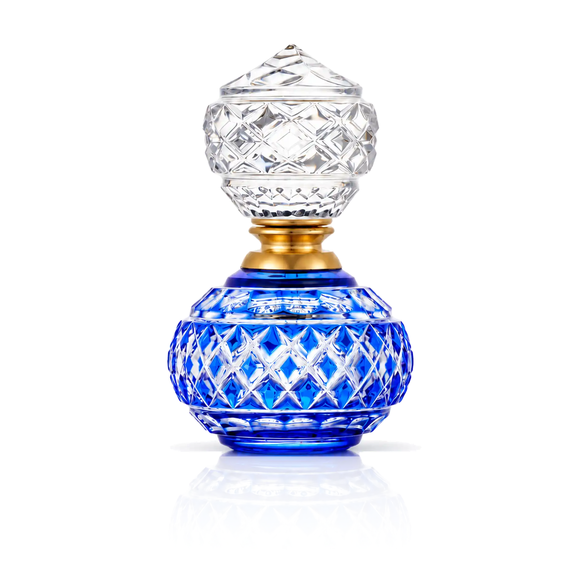 crystalflasche, parfümflasche, schnittglas, blaues glas, ornamentierter stopper