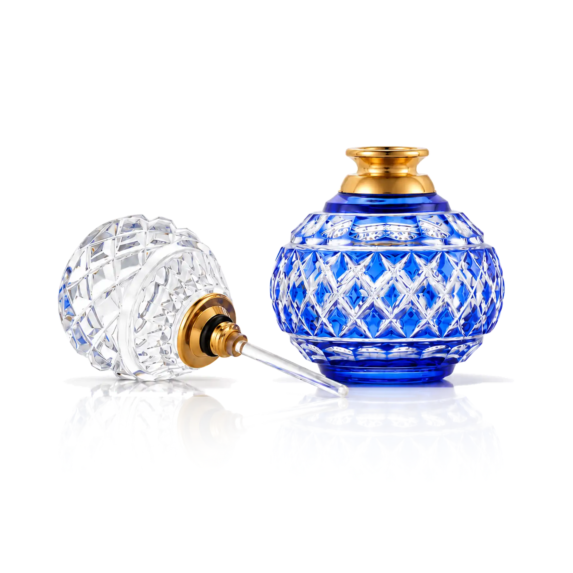 glas, blau, kristall, parfümflasche, facetten