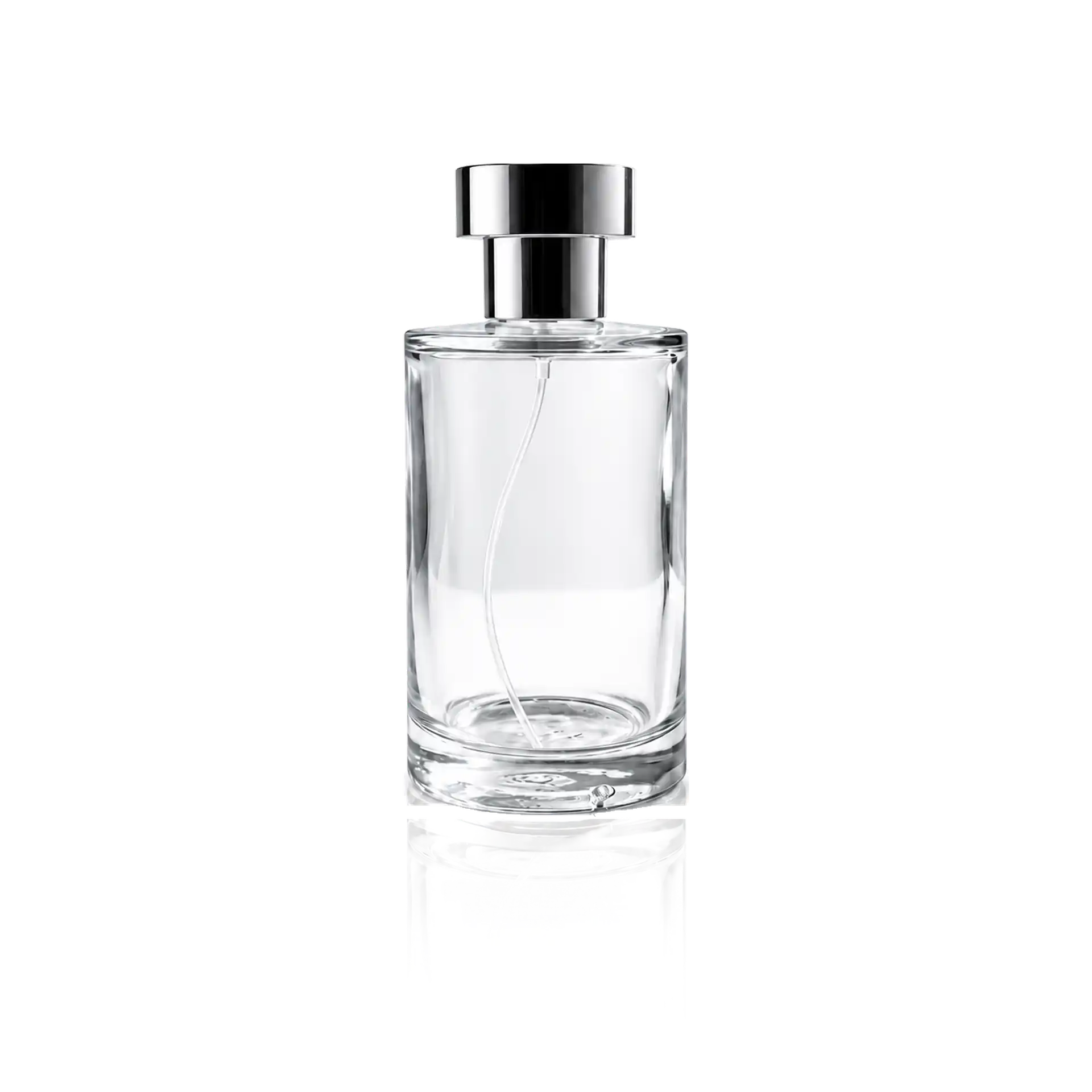 Parfümflakon, Glasflasche, Transparenter Flakon, Silberner Verschluss