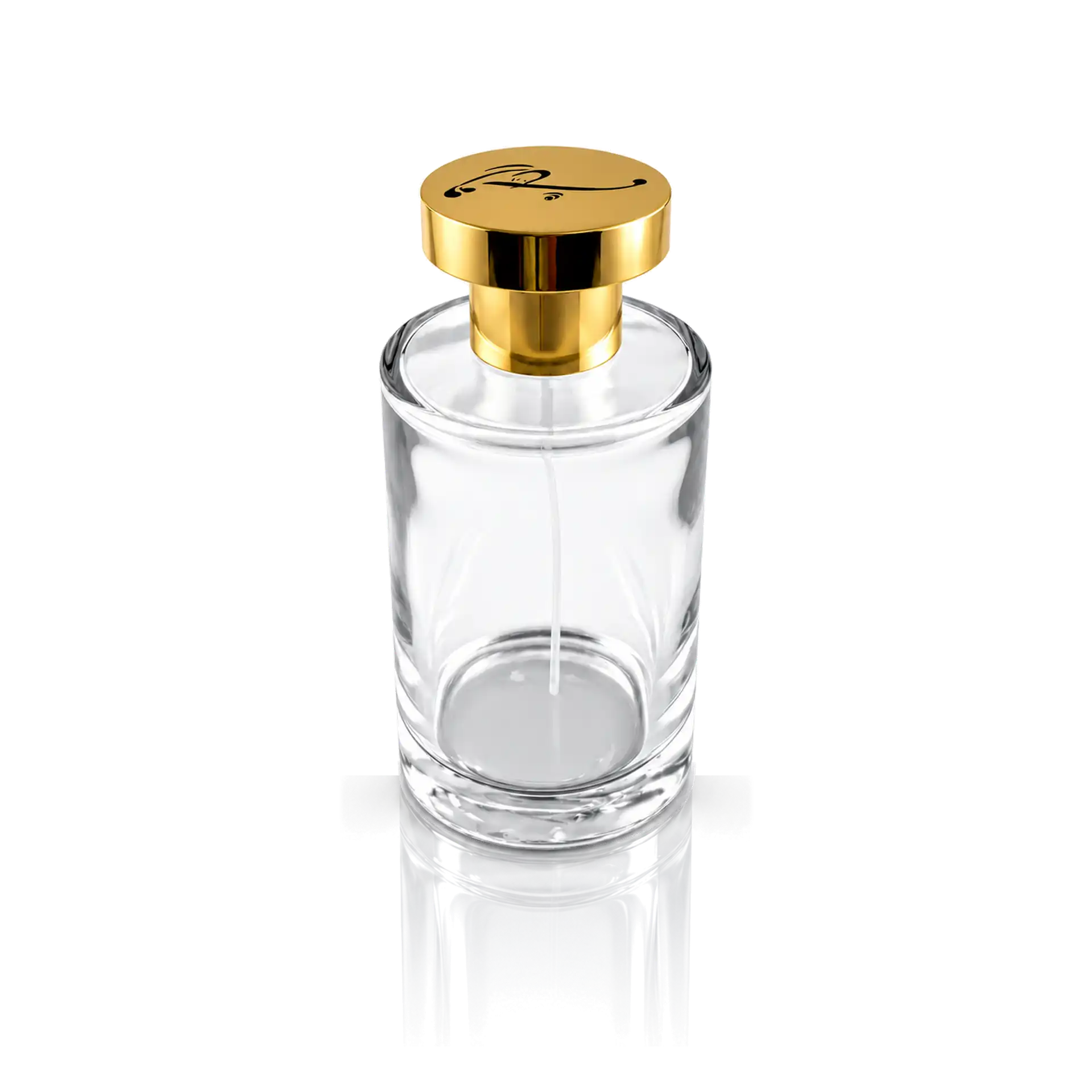 Parfümflakon, Klarglas, Goldfarbener Verschluss, Zylindrische Form, Sprühflasche