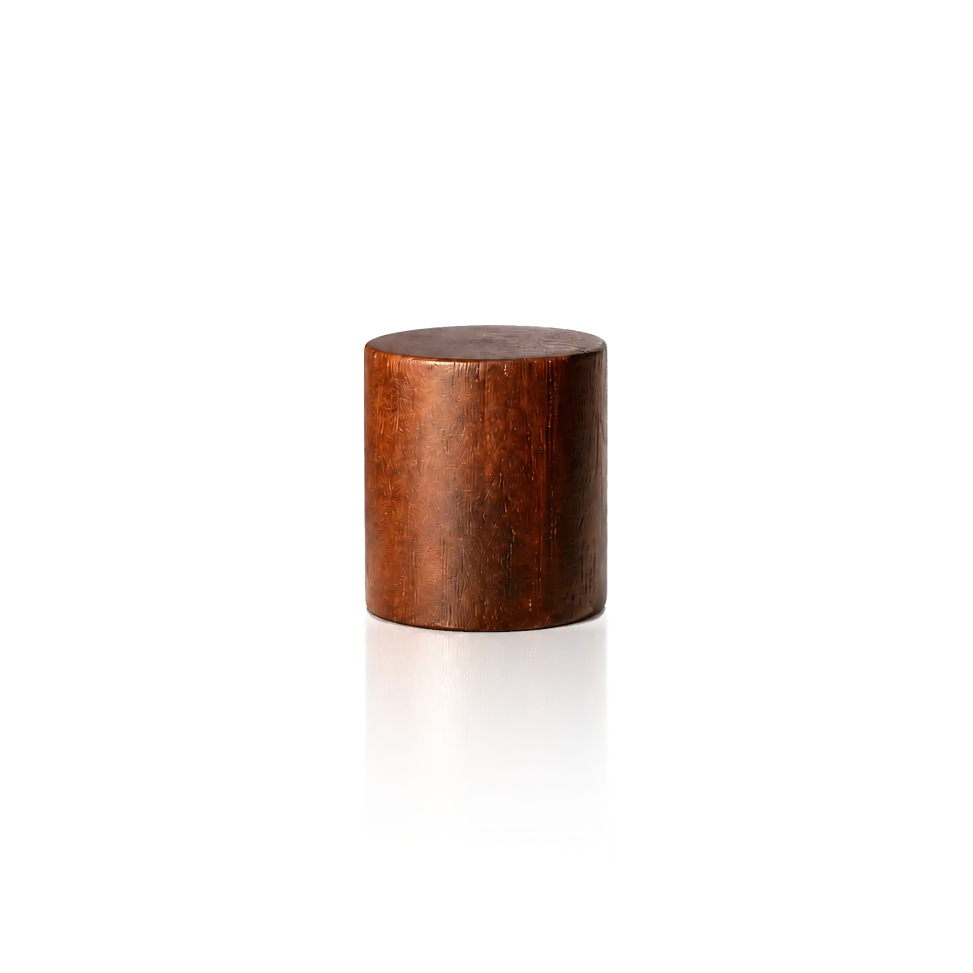 Parfümflakon, Holzverschluss, braunes Holz, weißes Glas, zylindrisch