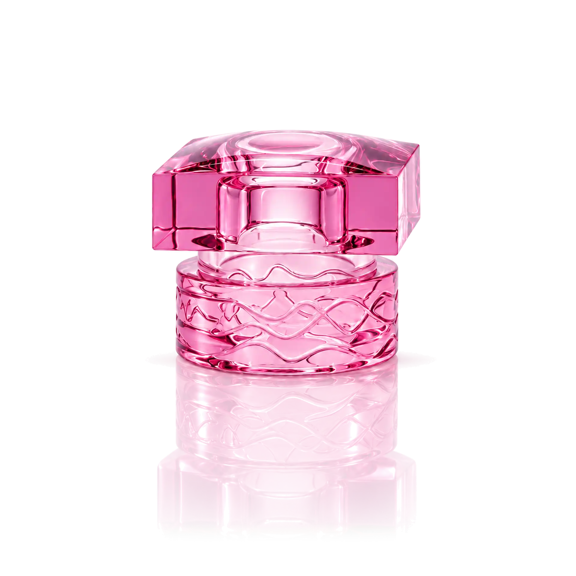 Parfümflakon, rosa Glas, transparenter Flakon, geprägtes Muster