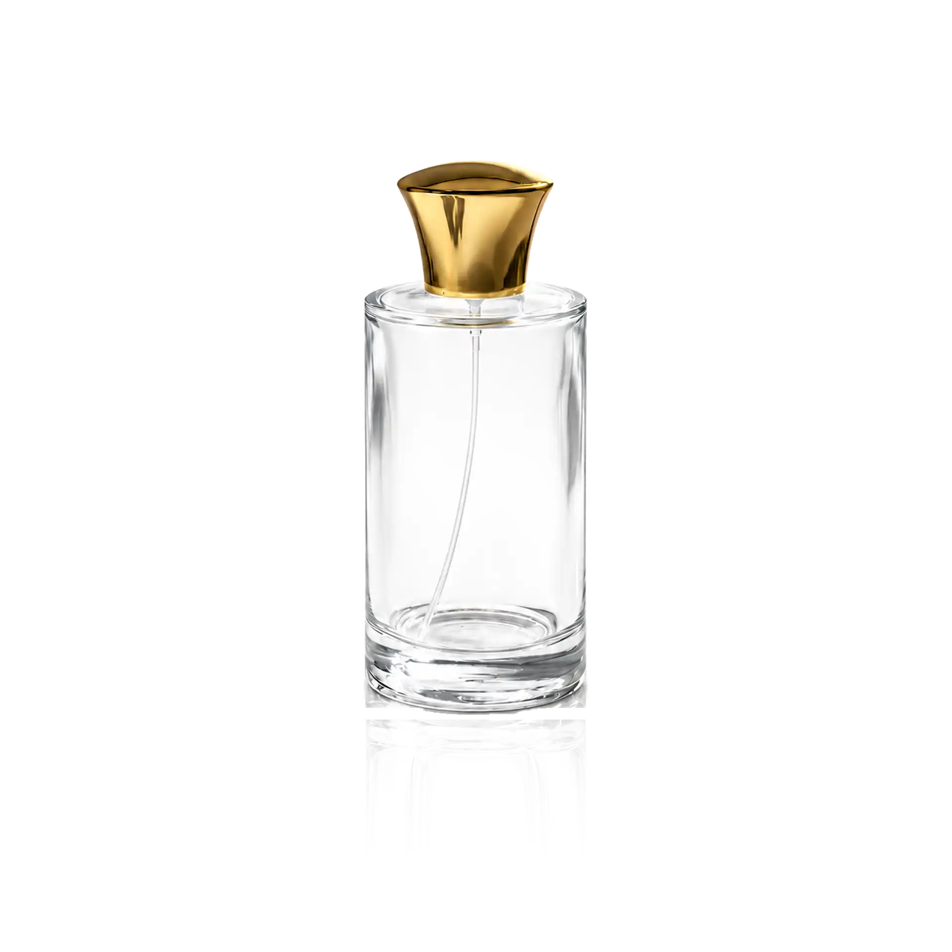 Parfümflakon, Klarglas, Goldener Verschluss, Zylindrische Form