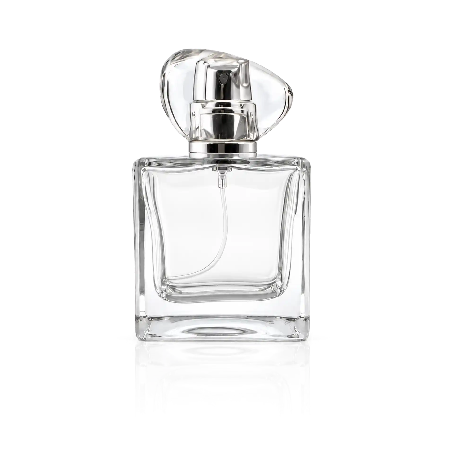 Parfümflakon, Glasflasche, transparenter Flakon, Sprühverschluss, silberner Verschluss