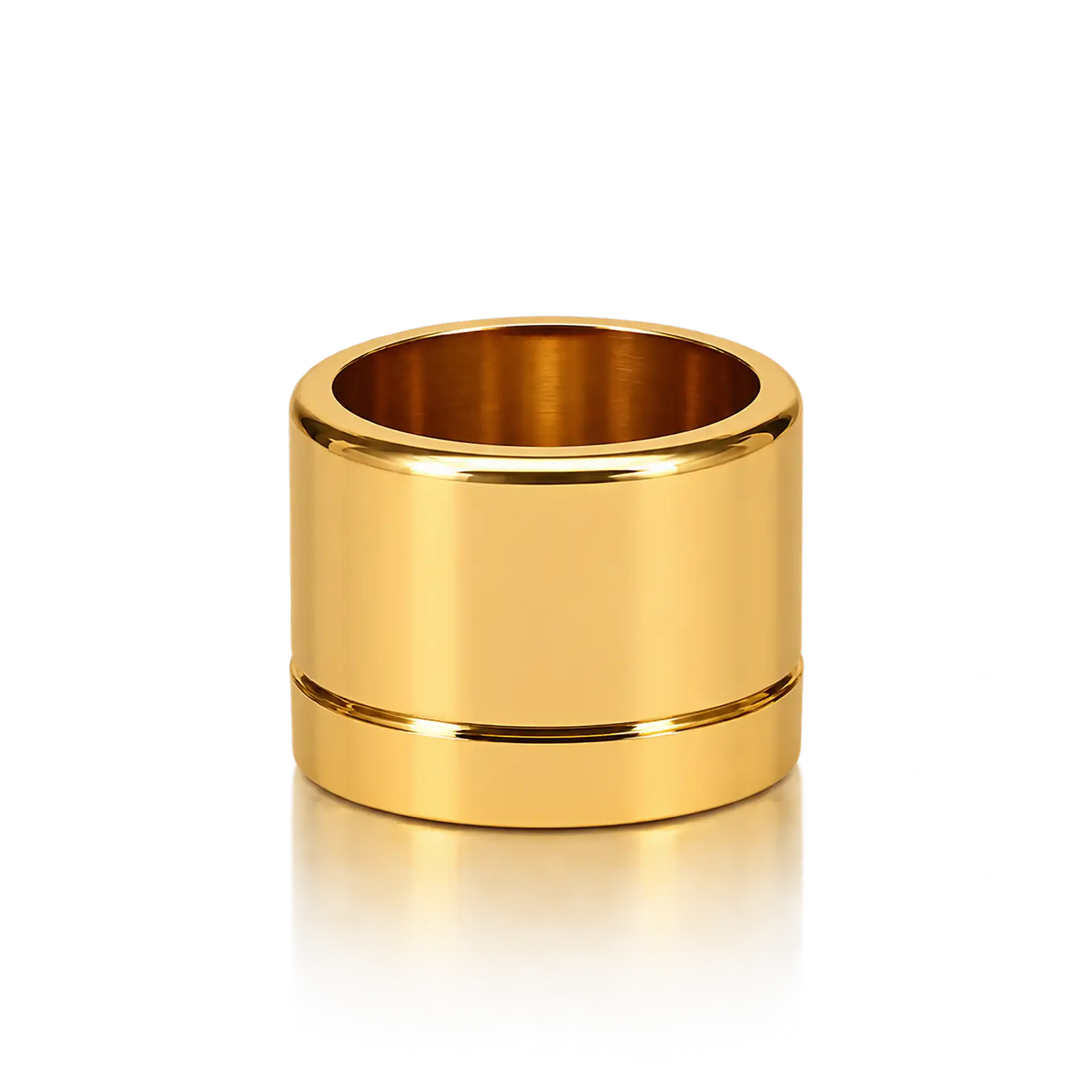 Ring, Goldfarben, Breiter Bandring, Poliert, Rillenoptik