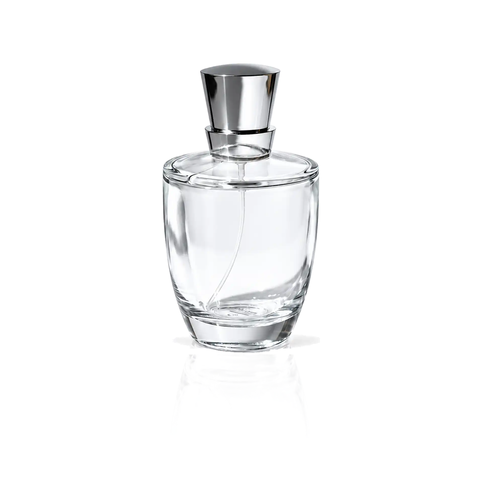 Parfümflakon, Glasflasche, transparenter Flakon, silberner Verschluss