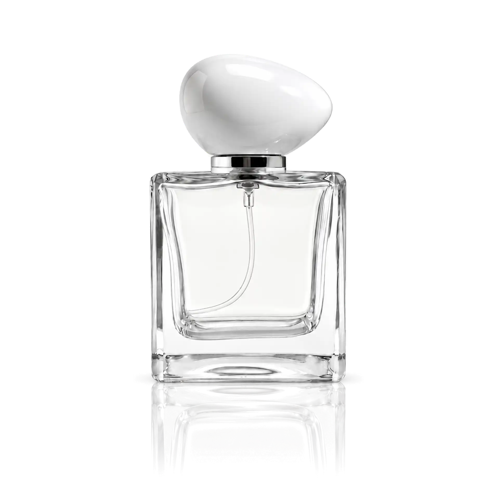Parfümflasche, Glasflasche, transparent, weißer Verschluss, Sprühflakon