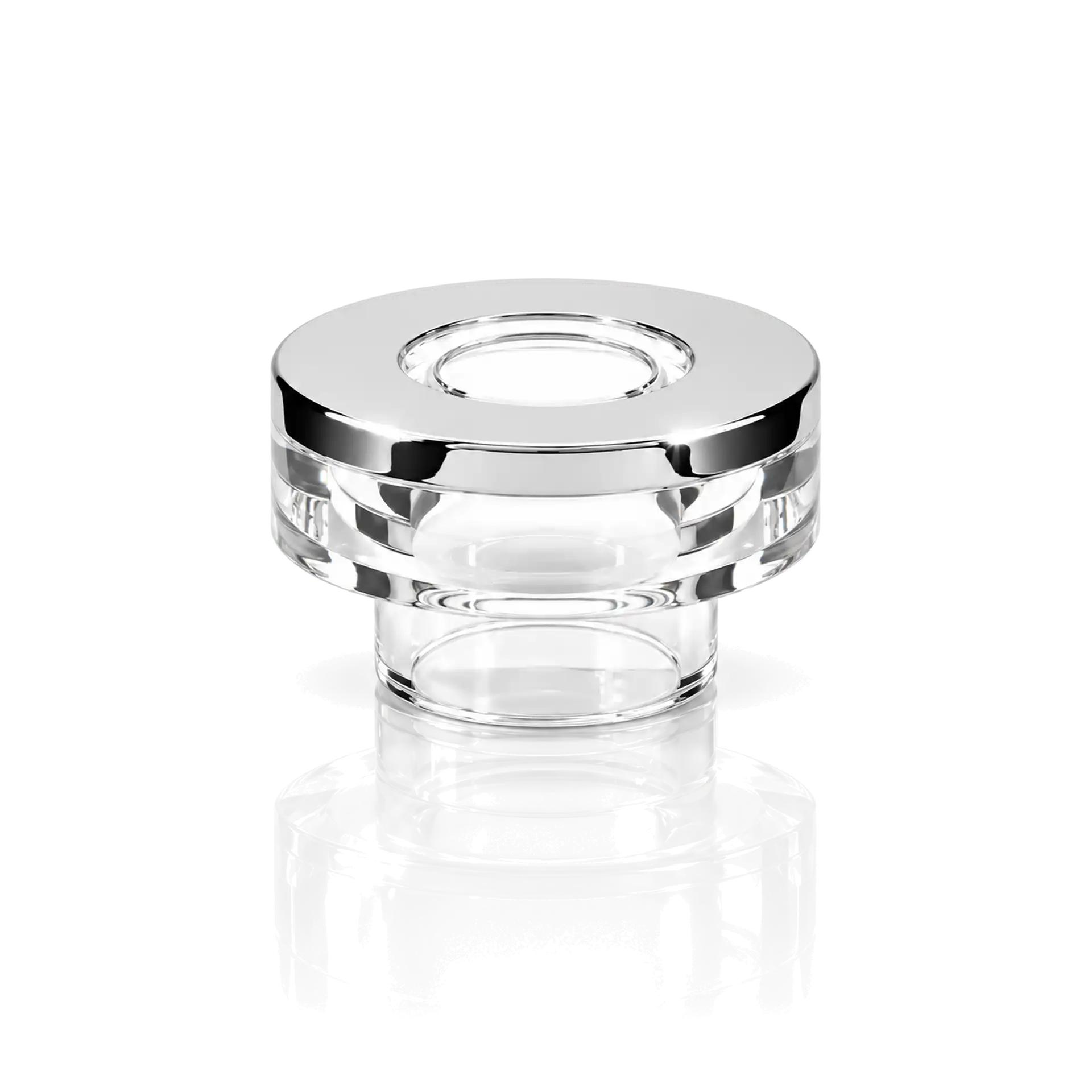 Kerzenhalter, Klarglas, Silberfarbener Rand, Rundes Design, Transparenter Fuß