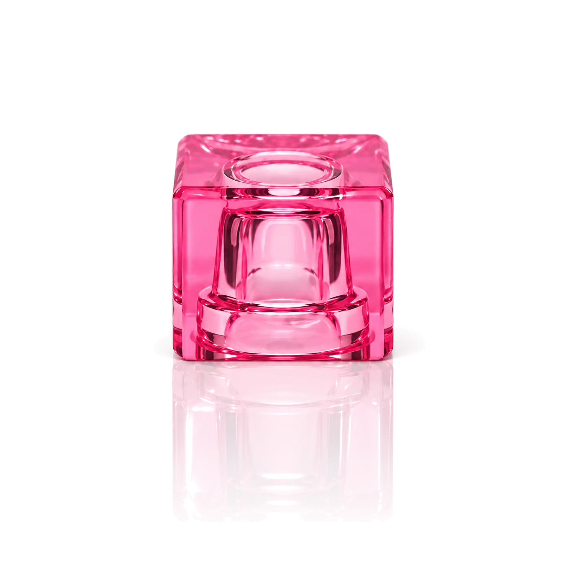 Teelichthalter, rosa Glas, quadratisch, transparent