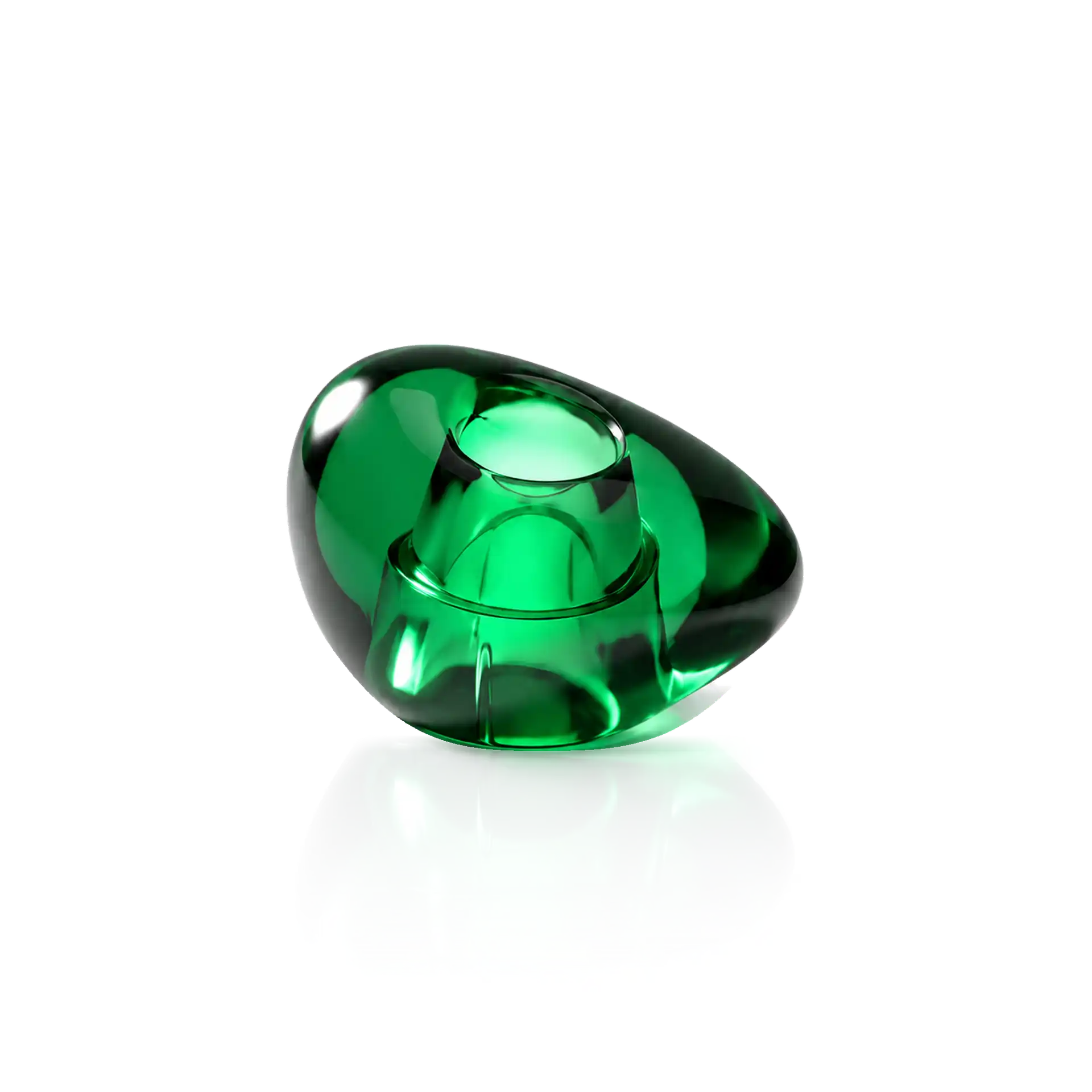 Glasobjekt, Kerzenhalter, Grünes Glas, Transparent, Skulpturale Form