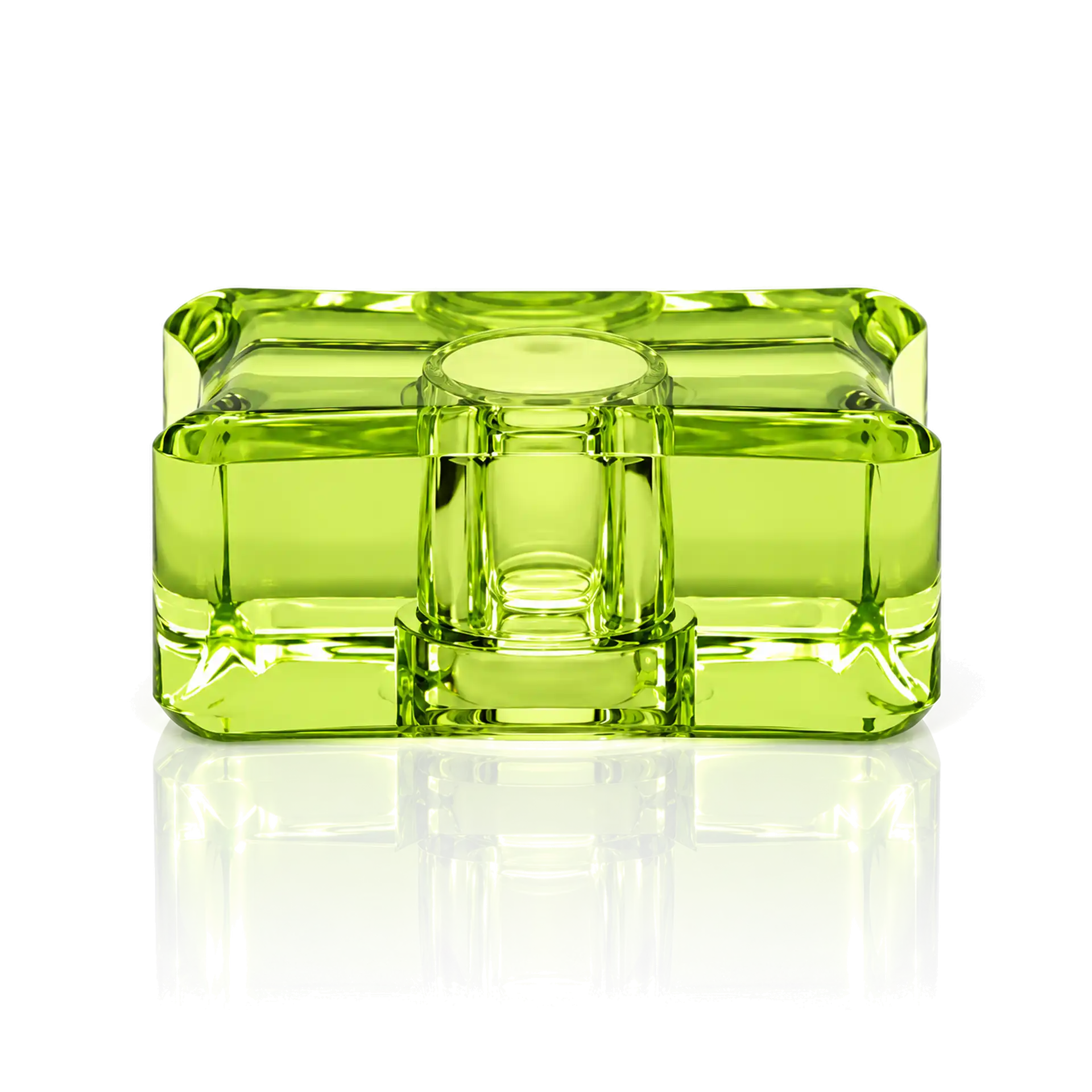 Parfümflakon, grünes Glas, transparent, rechteckig, facettierte Form