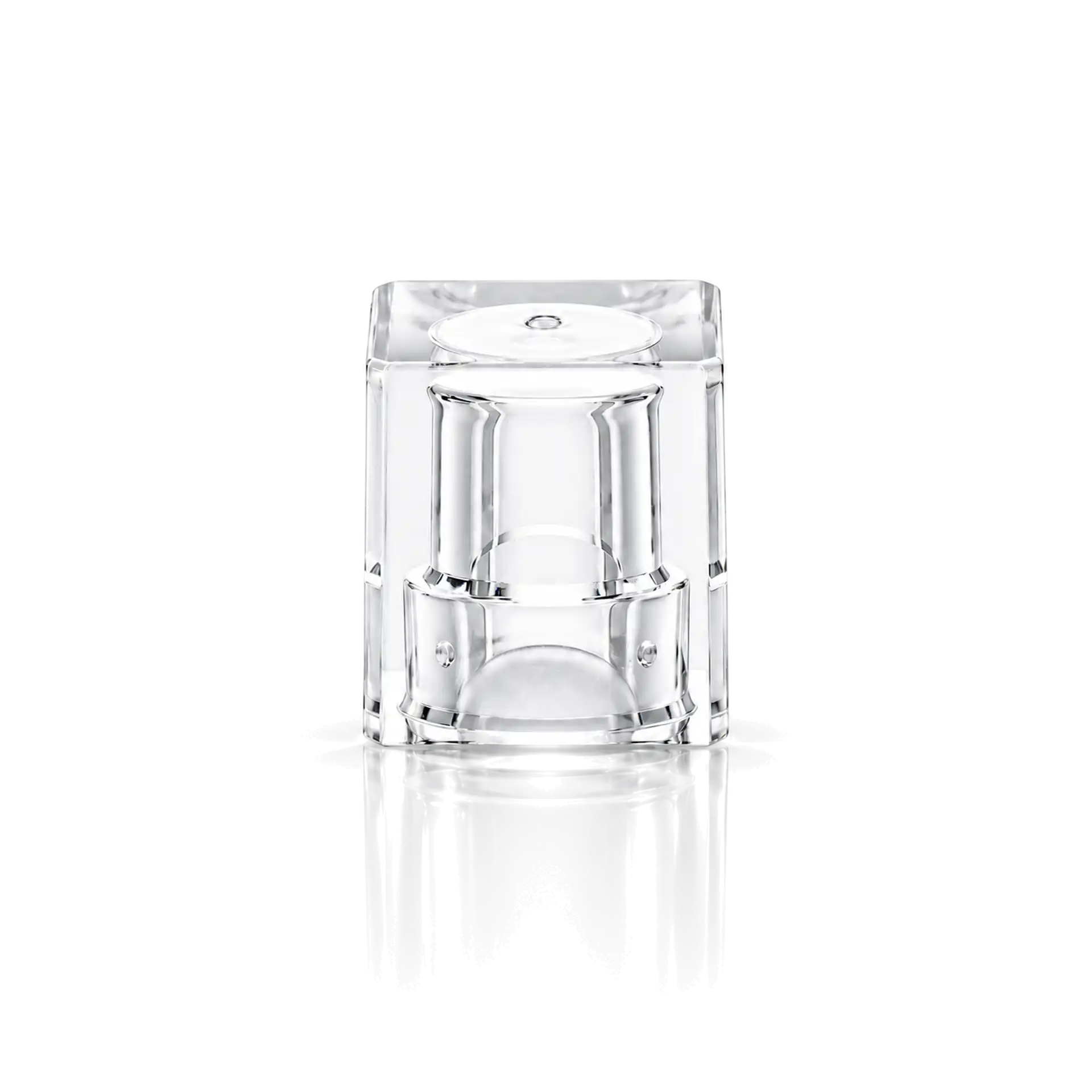 Klarer Glasbehälter, Transparenter Deckel, Zylindrische Form, Rechteckiger Sockel