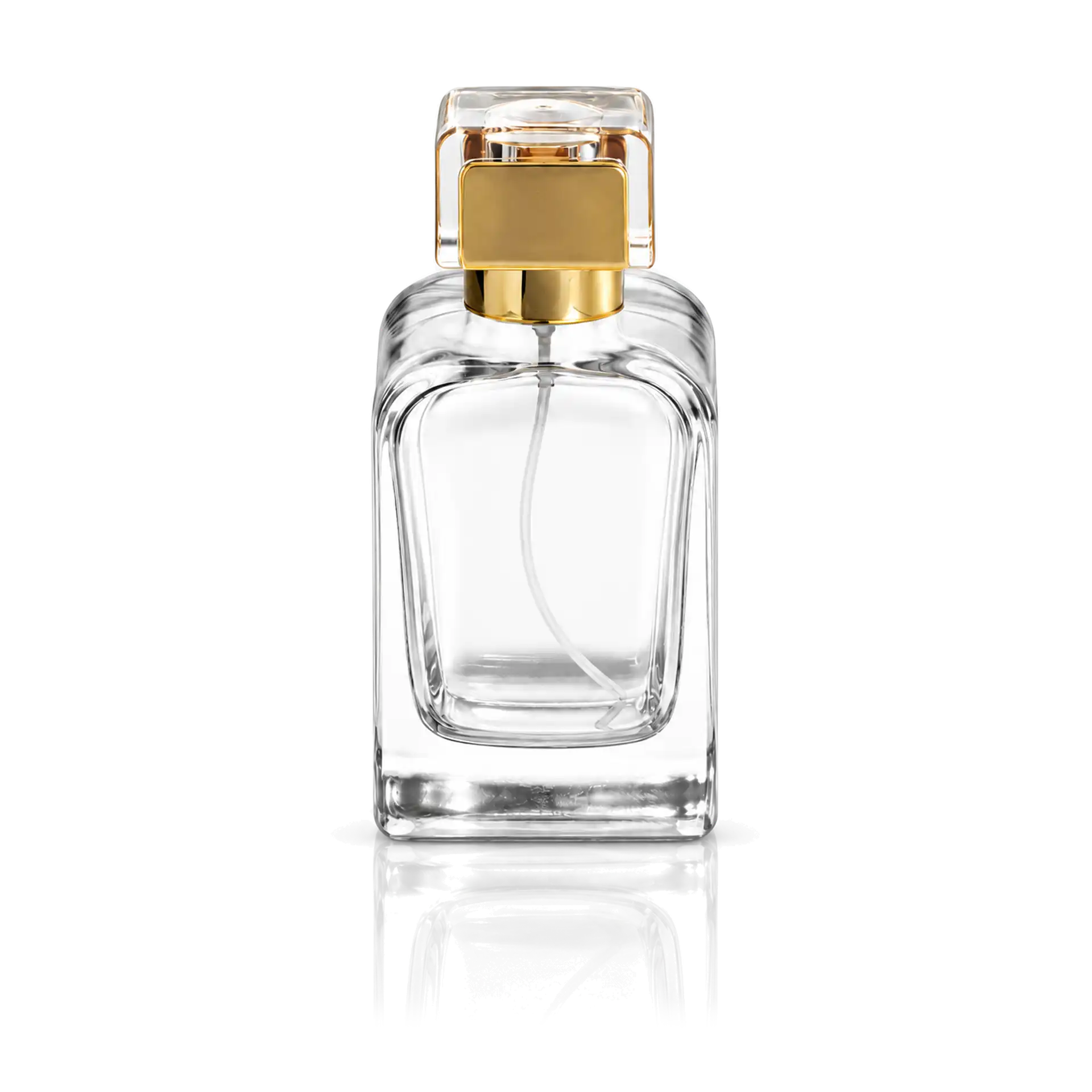 Parfümflakon, Glasflasche, transparent, goldfarbener Verschluss