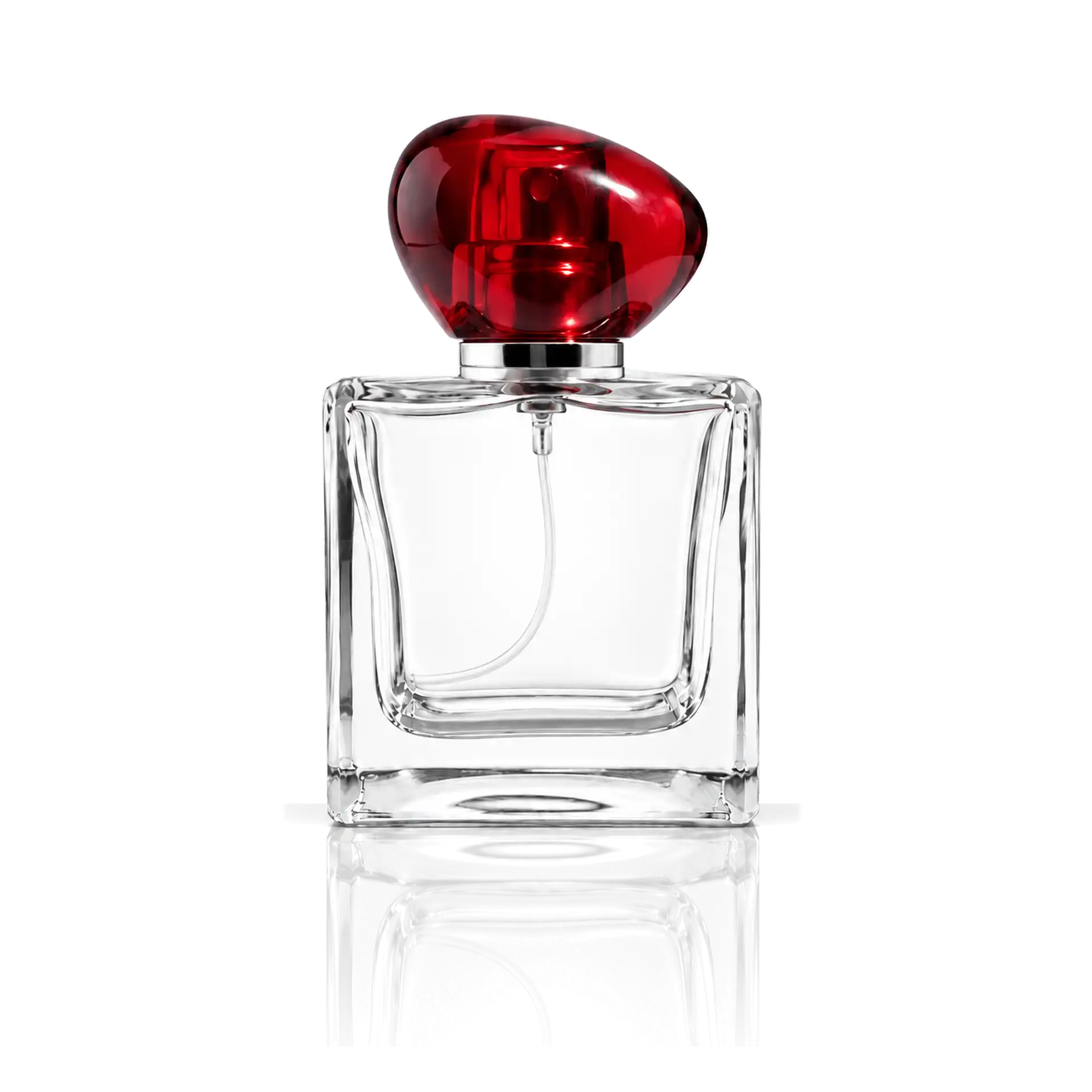 Parfümflasche, Klarglas, Roter Verschluss, Sprühflakon