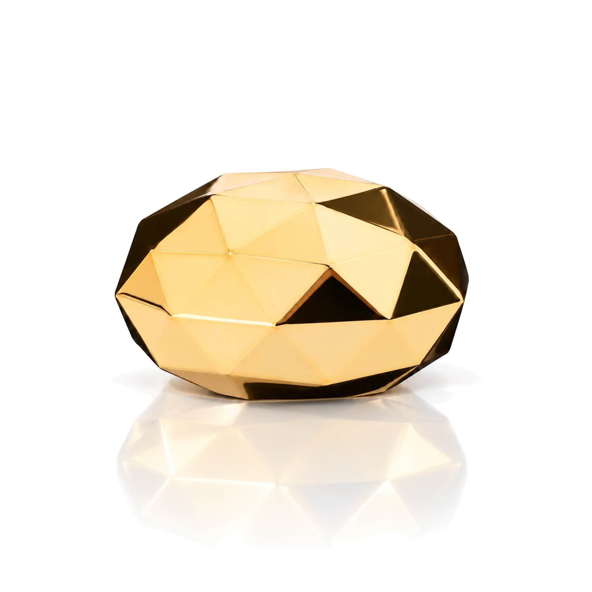 Duftkerze, geometrische Form, facettierte Oberfläche, goldfarben, schwarze Akzente