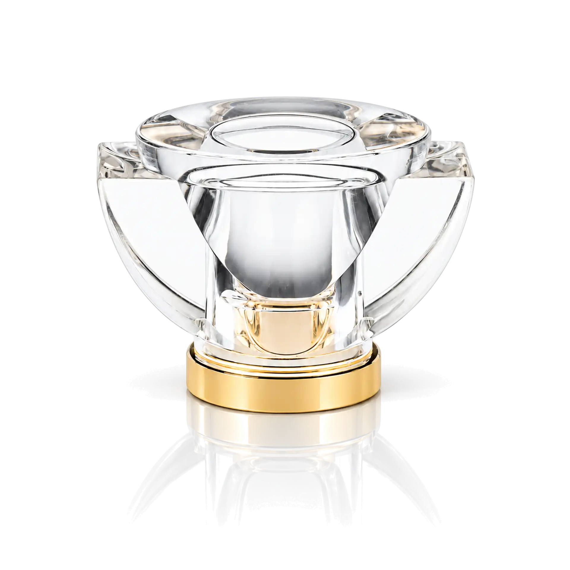 Kerzenhalter, Kristallglas, Transparent, Goldener Sockel, Rundes Design