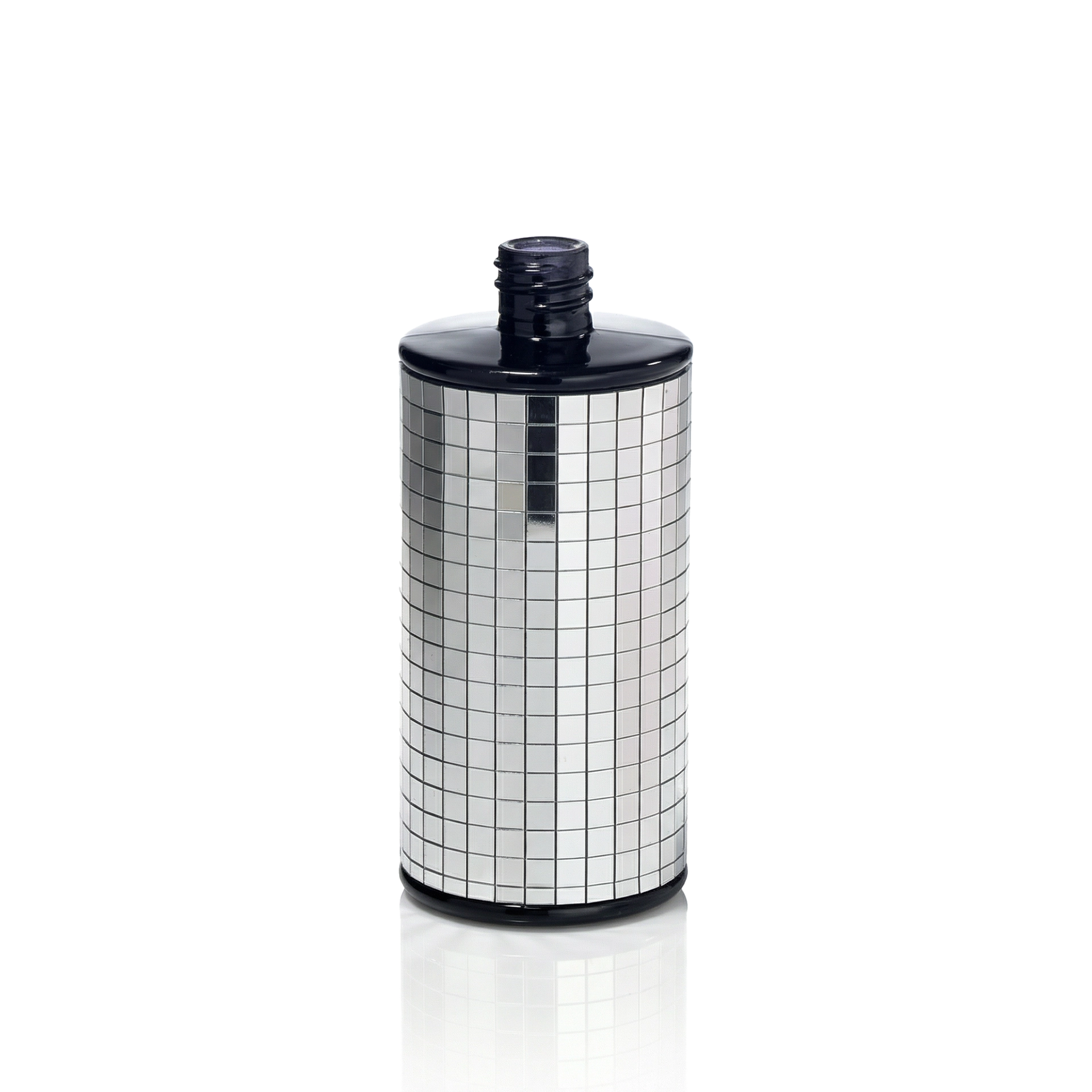 Glasflasche silberne Quadrate 100 ml schwarz DIN 168/GL18
