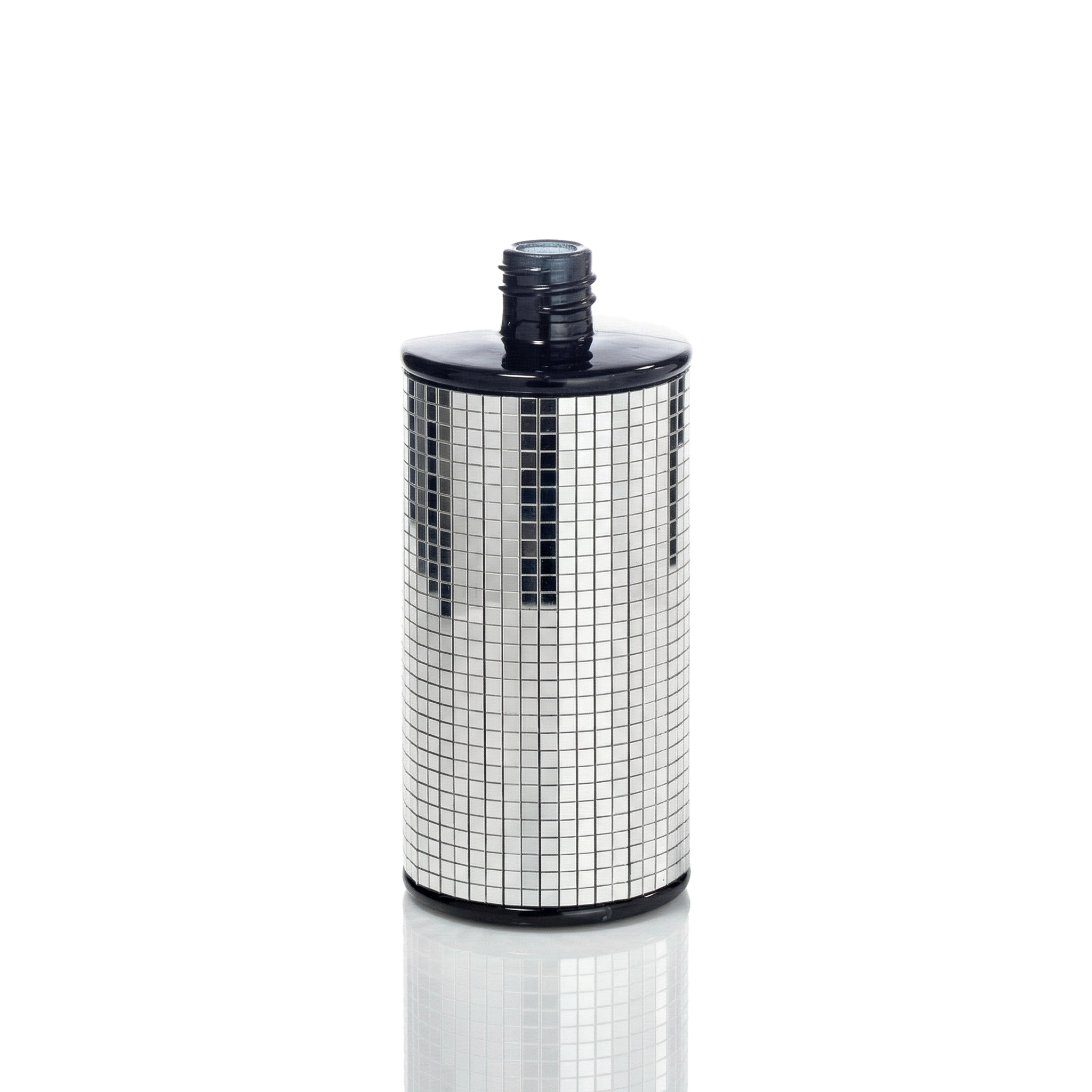 Glasflasche kleine silberne Quadrate 100 ml schwarz DIN 168/GL18