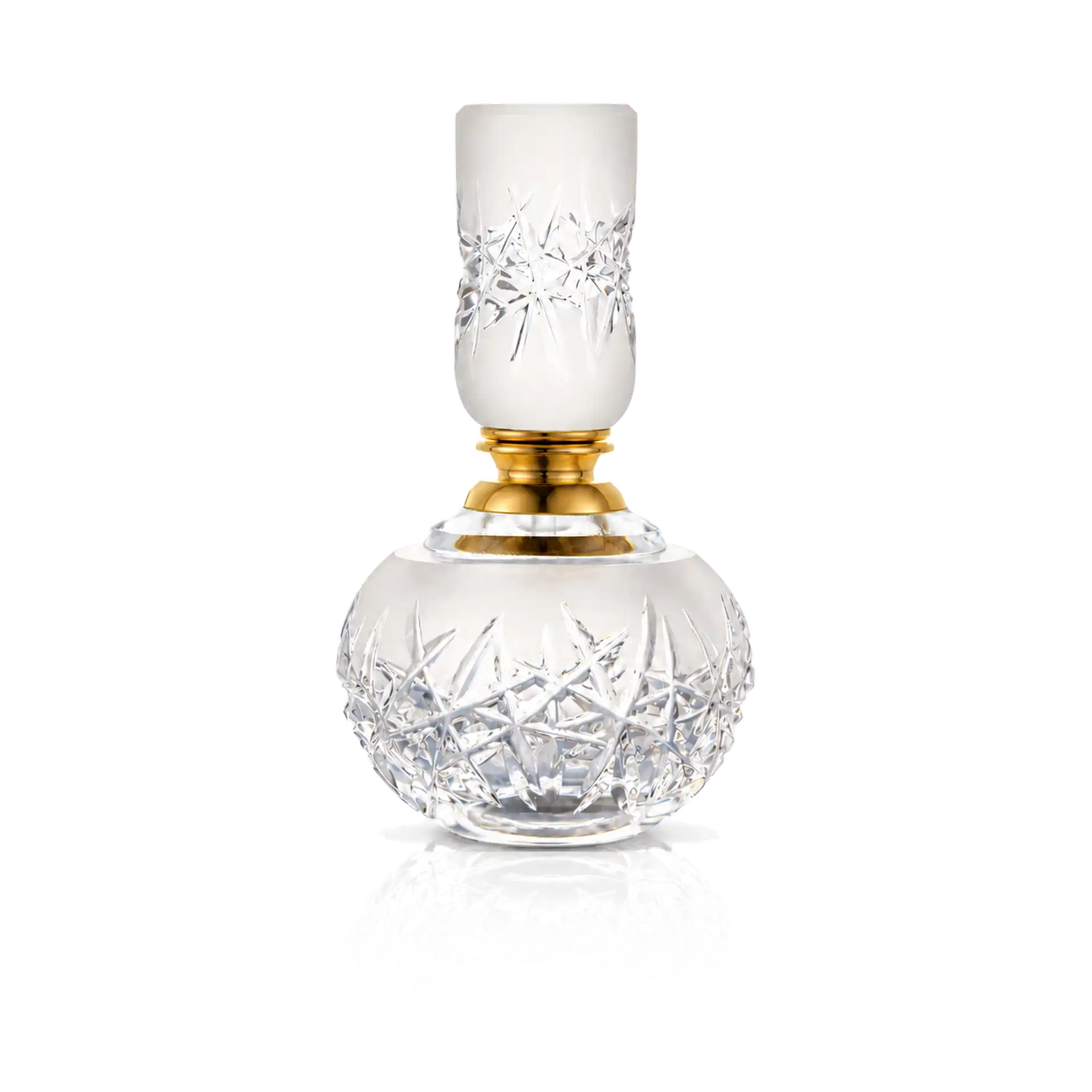 Flakon mit Stopfen 50 ml 24% PbO kristall Glassflasche, Kristallkaraffe, Schnittglas, Goldener Kragen, Korken mit Goldring