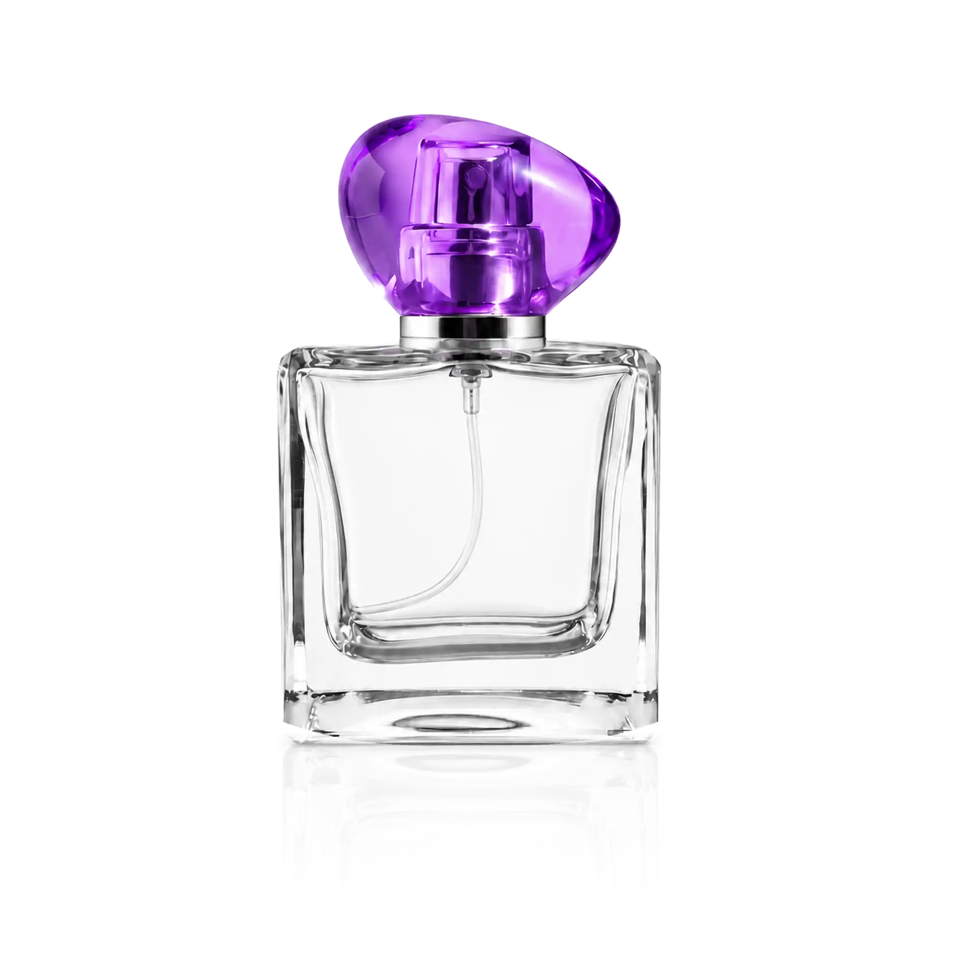 Parfümflakon, Klare Glasflasche, Violetter Verschluss, Sprühkopf