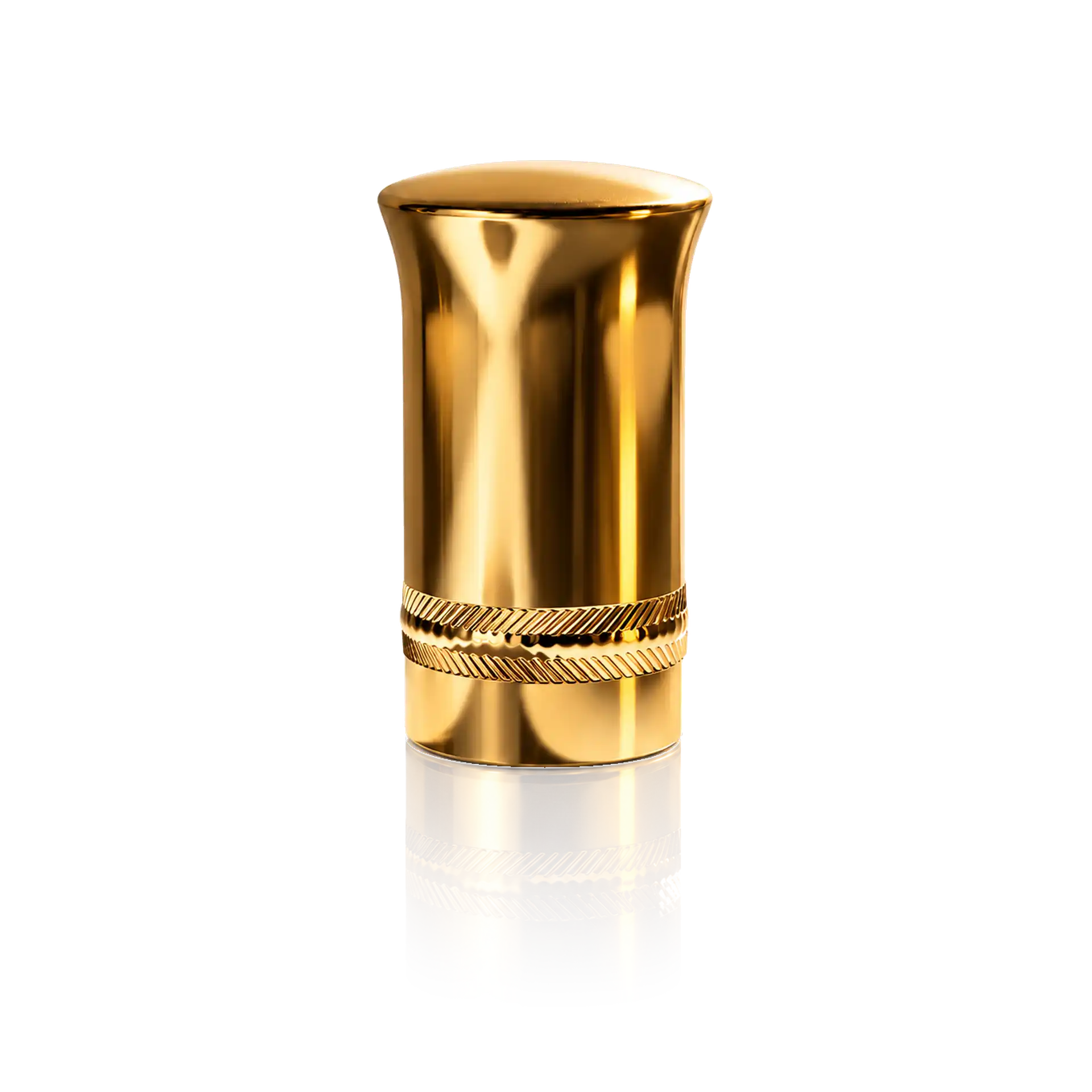 Kappe mit Perlrand gold glänzend Parfümflakon, Goldfarben, Zylindrisch, Metallisch glänzend, Strukturierte Ringe
