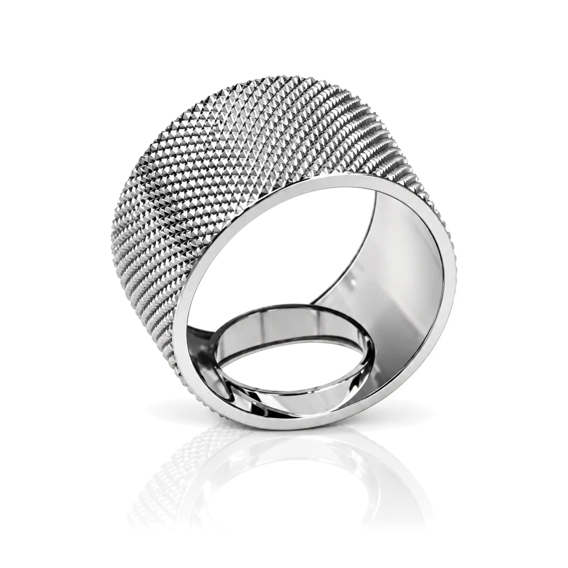Kappe Ring mit Punkten silber NEU Ring, Silberfarben, Metall, Breite Ringschiene, Strukturierte Oberfläche