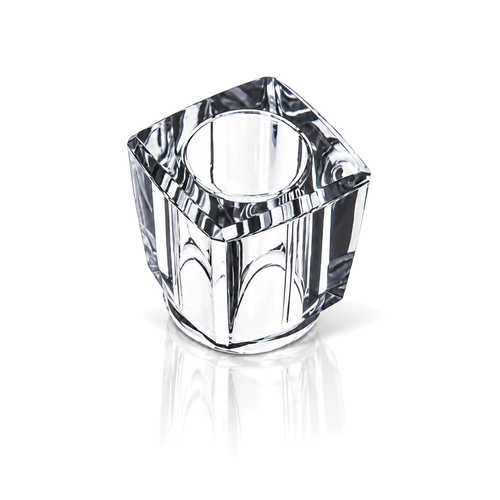 Kerzenhalter, Glas, Transparent, Quadratisch, Facettenschliff
