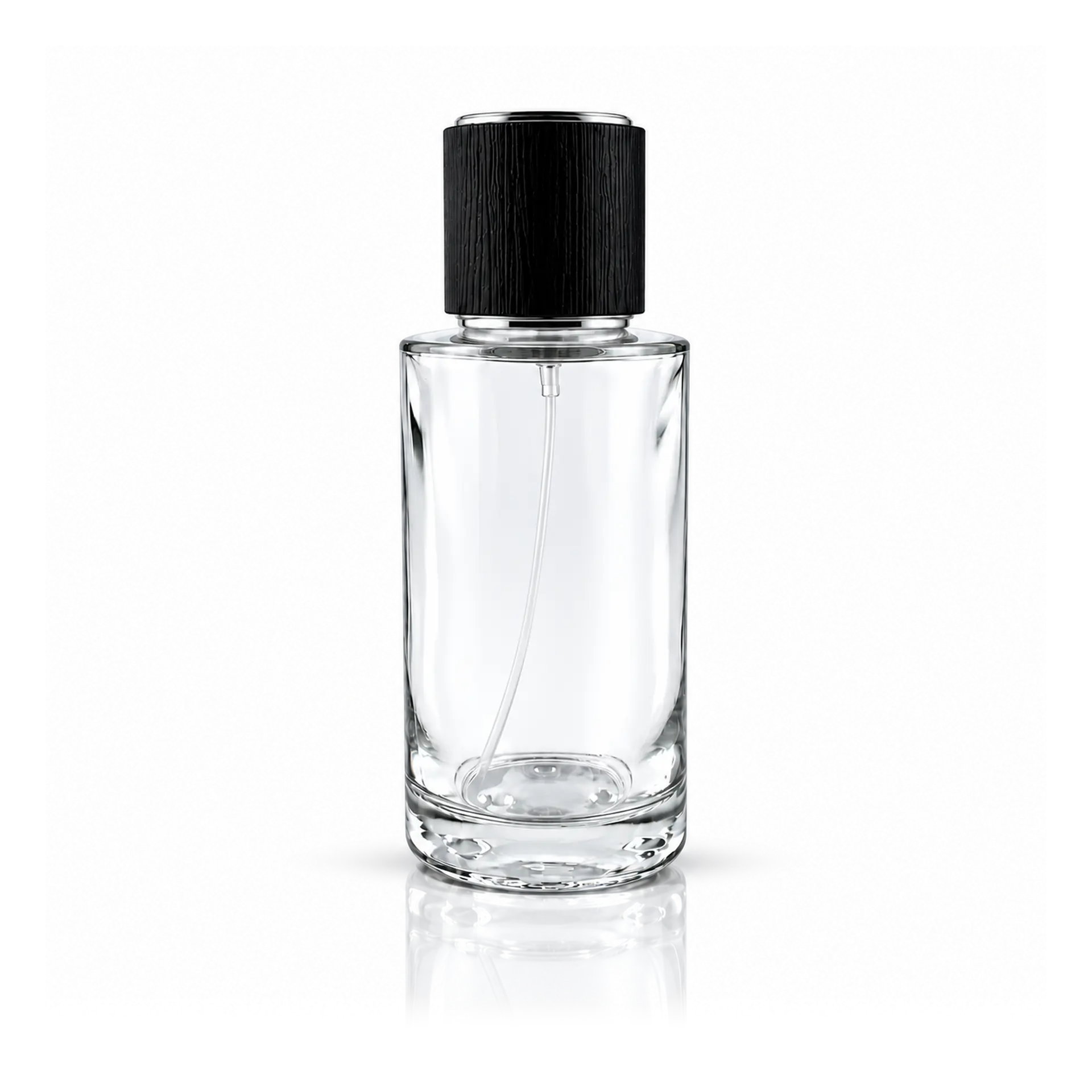Kappe zylindrisch PP für 94240--/ 701513- silber/schwarz Parfümflakon, Glasflasche, transparenter Flakon, schwarzer Verschluss